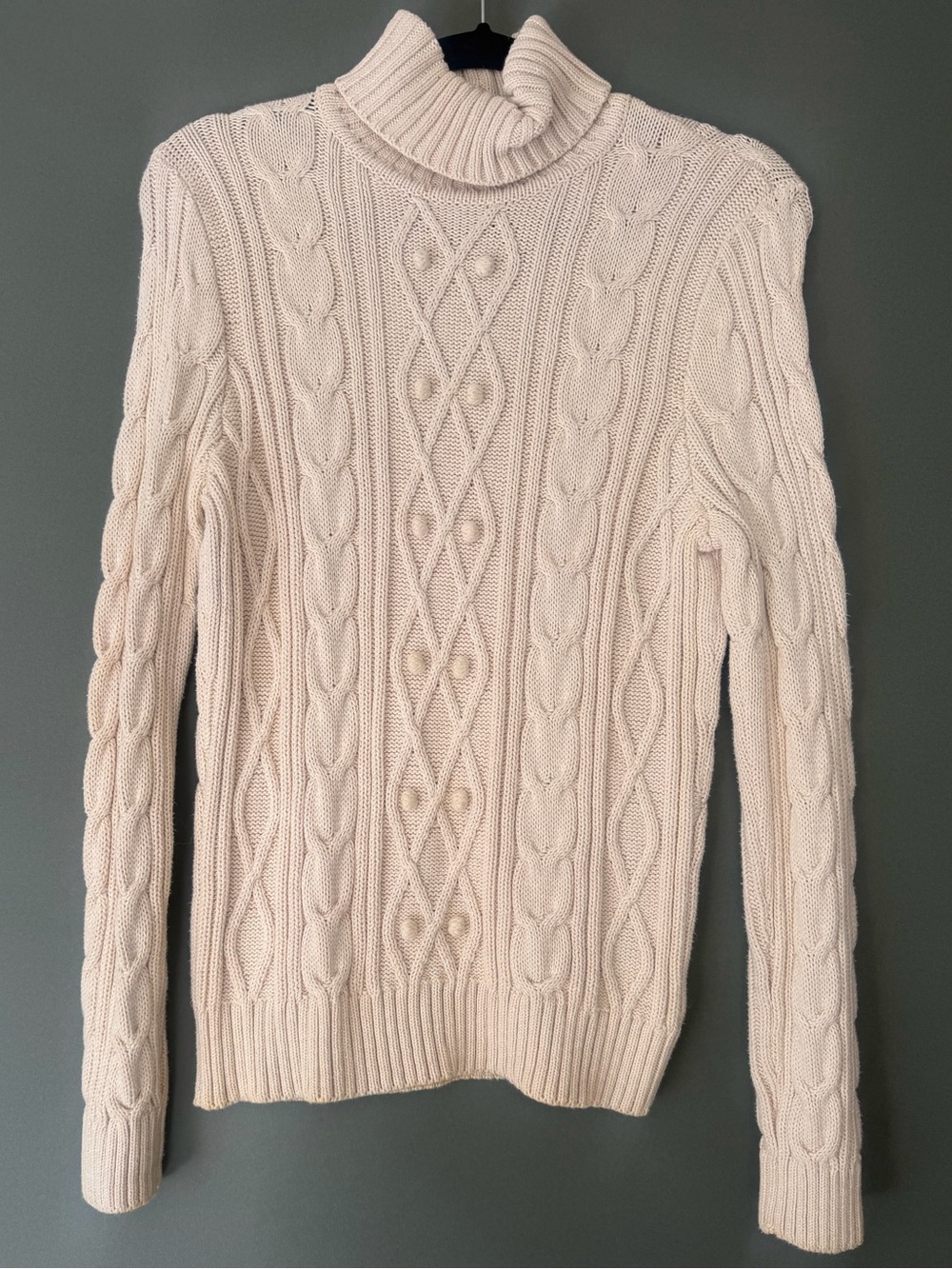 Cream Cable-Knit Sweater M JEANNE PIERRE Cream Cable-Knit Turtleneck Sweater